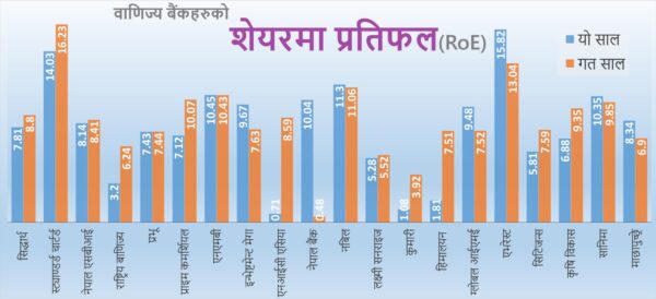 सेयर प्रतिफलमा एभरेष्ट बैंक शीर्ष स्थानमा, एनआईसी, कुमारी र हिमालयन पछाडि परे